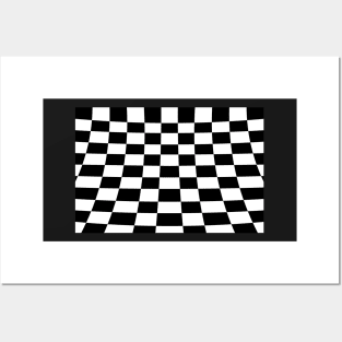 Warped perspective coloured checker board effect grid black and white Posters and Art